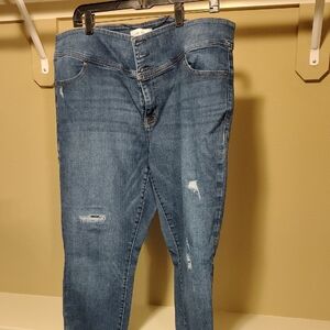 Lane Bryant Medium Blue High-Rise Distressed Skinny Jeans